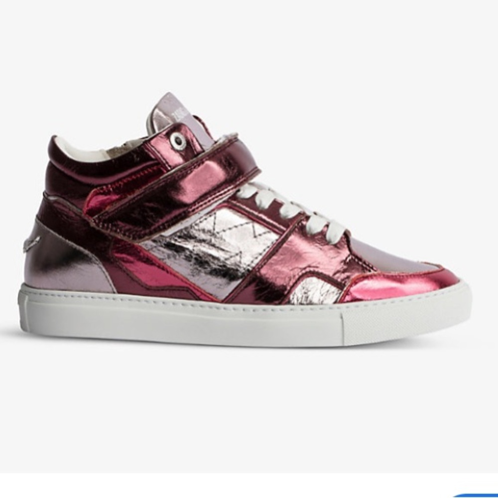 NEW ZADIG & VOLTAIRE Metallic Leather Sneakers Mid top Trainer Flash Dream 36 5
